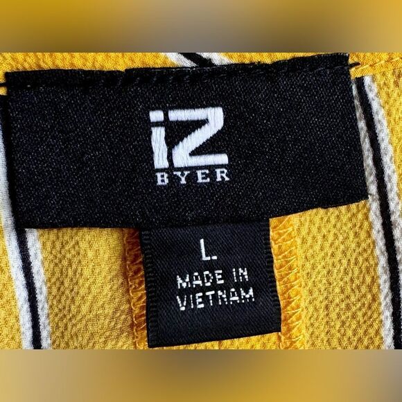 IZ Byer Yellow Striped Short Sleeve Crop Keyhole Front Tie Back Blouse. Large. - Picture 5 of 8